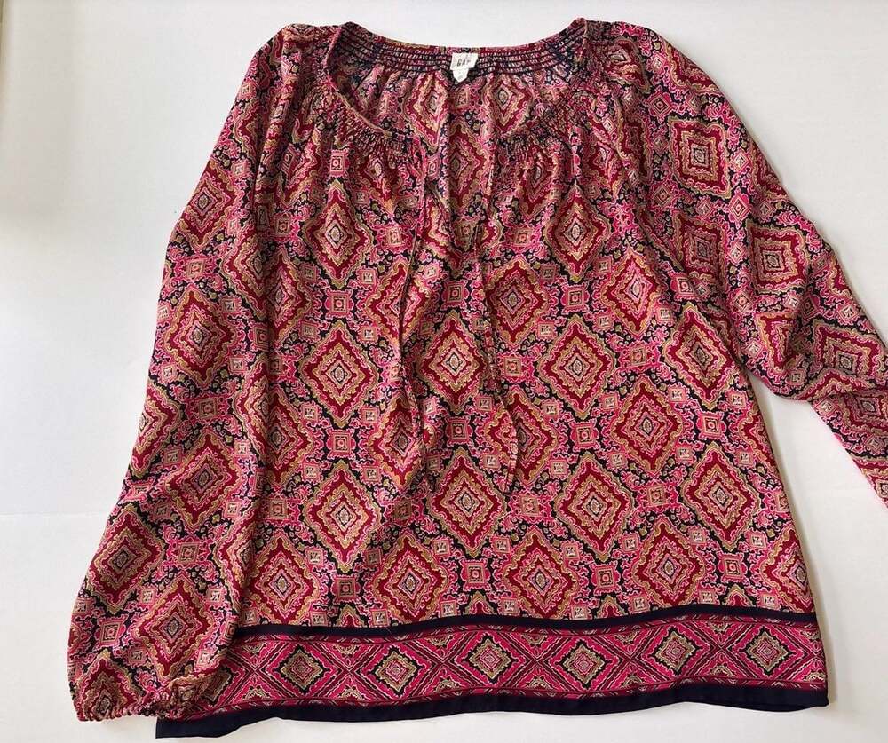GAP Women's Mosaic Geometric Print Long Sleeve Blouse